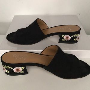 Franco Sarto Black Suede Embroidered Sandal